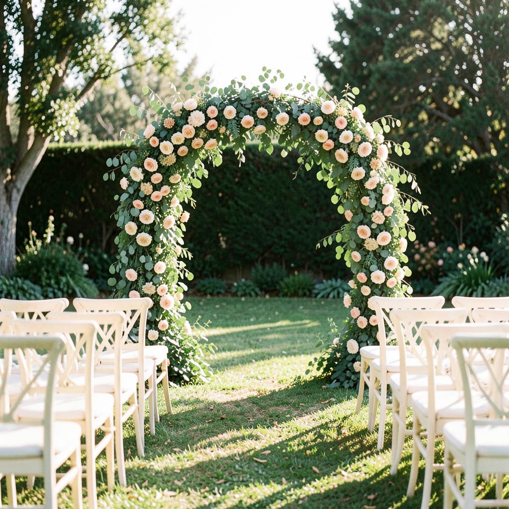 Garden ceremony arch of eucalyptus and roses